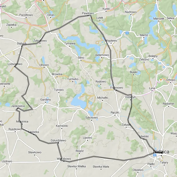 Miniatura mapy "Trasa road przez Rogóż i Litwinki" - trasy rowerowej w Warmińsko-mazurskie, Poland. Wygenerowane przez planer tras rowerowych Tarmacs.app