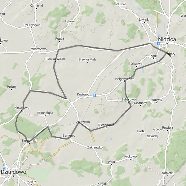 Map miniature of "Sarnowo Panoramic Route" cycling inspiration in Warmińsko-mazurskie, Poland. Generated by Tarmacs.app cycling route planner