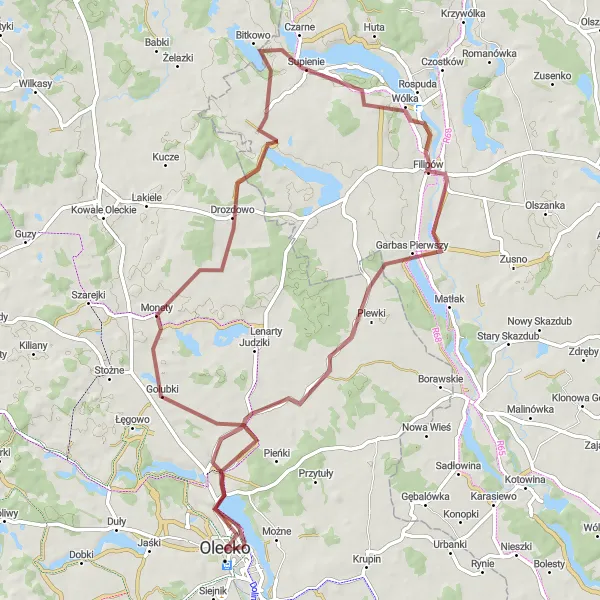 Map miniature of "Olecko Loop" cycling inspiration in Warmińsko-mazurskie, Poland. Generated by Tarmacs.app cycling route planner