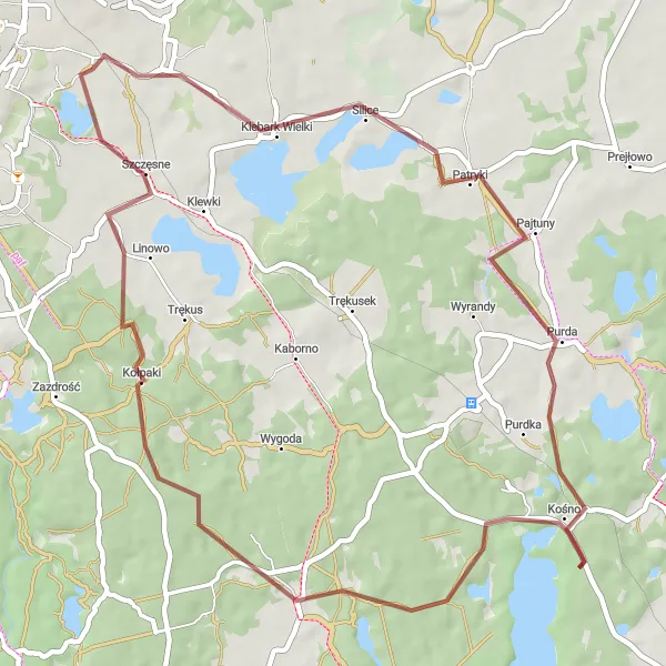 Miniatura mapy "Szlak Purdy Leśnej" - trasy rowerowej w Warmińsko-mazurskie, Poland. Wygenerowane przez planer tras rowerowych Tarmacs.app