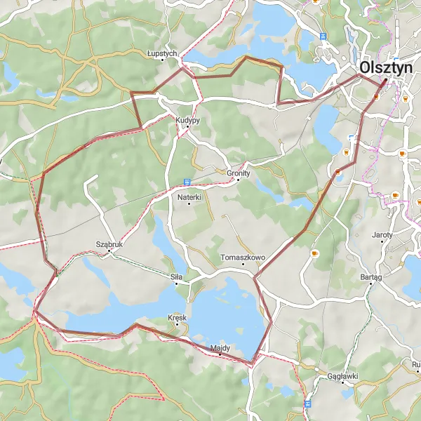 Miniatura mapy "Trasa Gravelowa Majdy - Olsztyn" - trasy rowerowej w Warmińsko-mazurskie, Poland. Wygenerowane przez planer tras rowerowych Tarmacs.app