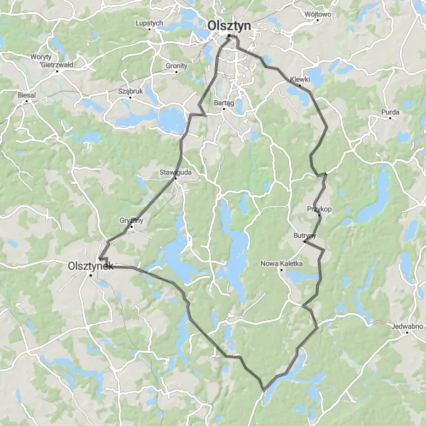 Miniatura mapy "Trasa Jezior Omulew" - trasy rowerowej w Warmińsko-mazurskie, Poland. Wygenerowane przez planer tras rowerowych Tarmacs.app