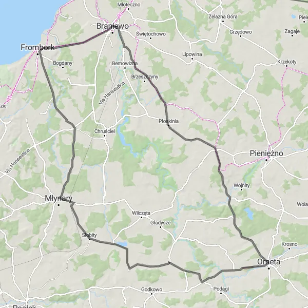 Miniatura mapy "Trasa przez Wzgórza Mazurskie" - trasy rowerowej w Warmińsko-mazurskie, Poland. Wygenerowane przez planer tras rowerowych Tarmacs.app
