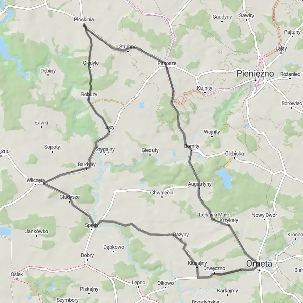 Miniatura mapy "Trasa do Bornitów" - trasy rowerowej w Warmińsko-mazurskie, Poland. Wygenerowane przez planer tras rowerowych Tarmacs.app