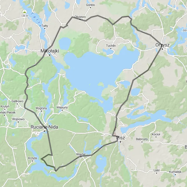 Map miniature of "Picturesque Road Cycling Tour" cycling inspiration in Warmińsko-mazurskie, Poland. Generated by Tarmacs.app cycling route planner