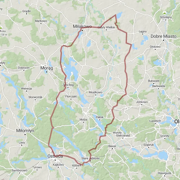 Miniatura mapy "Wśród Przyrody Warmii i Mazur" - trasy rowerowej w Warmińsko-mazurskie, Poland. Wygenerowane przez planer tras rowerowych Tarmacs.app
