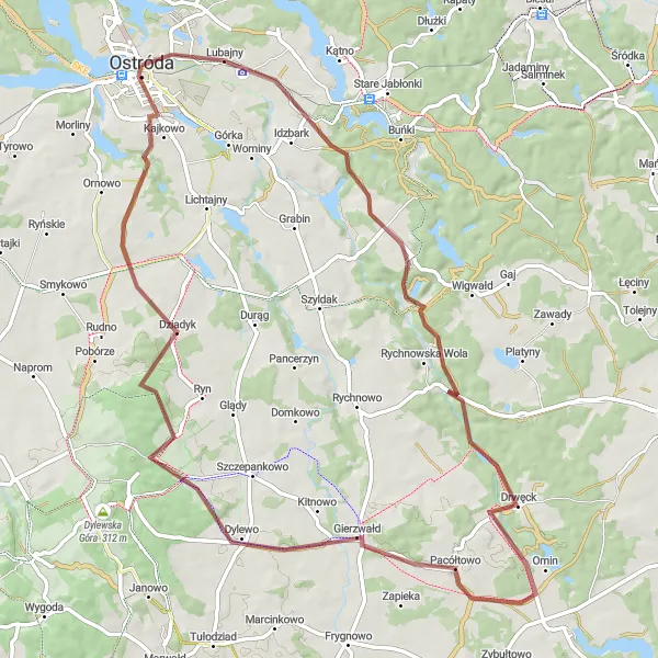 Miniatura mapy "Przez Ostrowin do Jeziora Drwęckiego" - trasy rowerowej w Warmińsko-mazurskie, Poland. Wygenerowane przez planer tras rowerowych Tarmacs.app