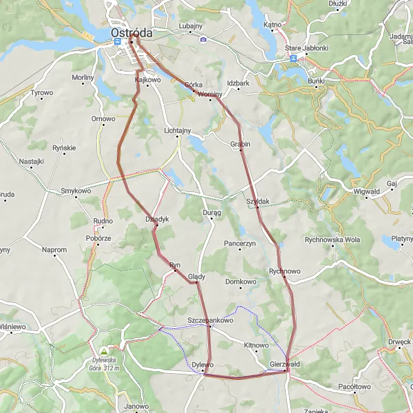 Miniatura mapy "Trasa wokół Jeziora Drwęckiego" - trasy rowerowej w Warmińsko-mazurskie, Poland. Wygenerowane przez planer tras rowerowych Tarmacs.app