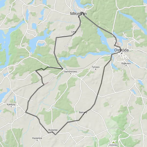 Miniatura mapy "Trasa do Zamku Krzyżackiego" - trasy rowerowej w Warmińsko-mazurskie, Poland. Wygenerowane przez planer tras rowerowych Tarmacs.app