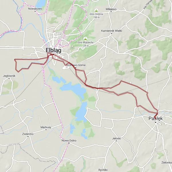 Miniatura mapy "Trasa Gravelowa do Elbląga" - trasy rowerowej w Warmińsko-mazurskie, Poland. Wygenerowane przez planer tras rowerowych Tarmacs.app