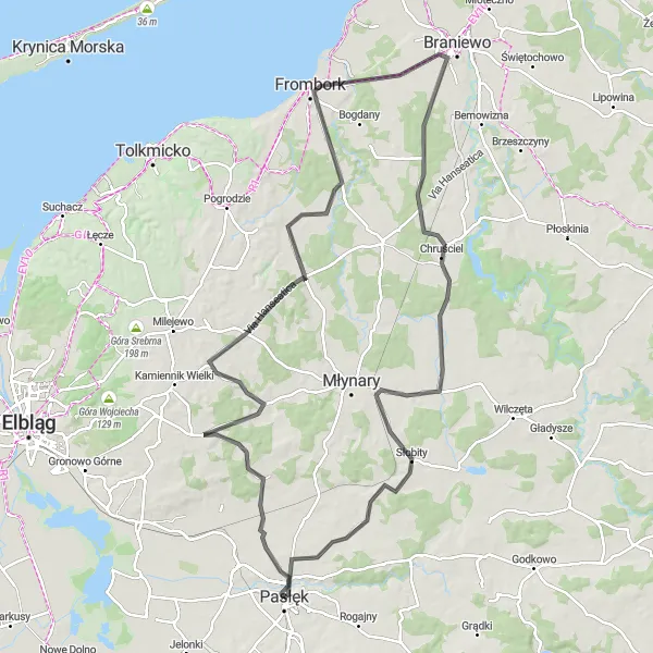 Miniatura mapy "Trasa z panoramą z wieży" - trasy rowerowej w Warmińsko-mazurskie, Poland. Wygenerowane przez planer tras rowerowych Tarmacs.app