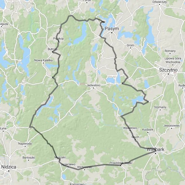 Map miniature of "Kalwa Adventure Ride" cycling inspiration in Warmińsko-mazurskie, Poland. Generated by Tarmacs.app cycling route planner