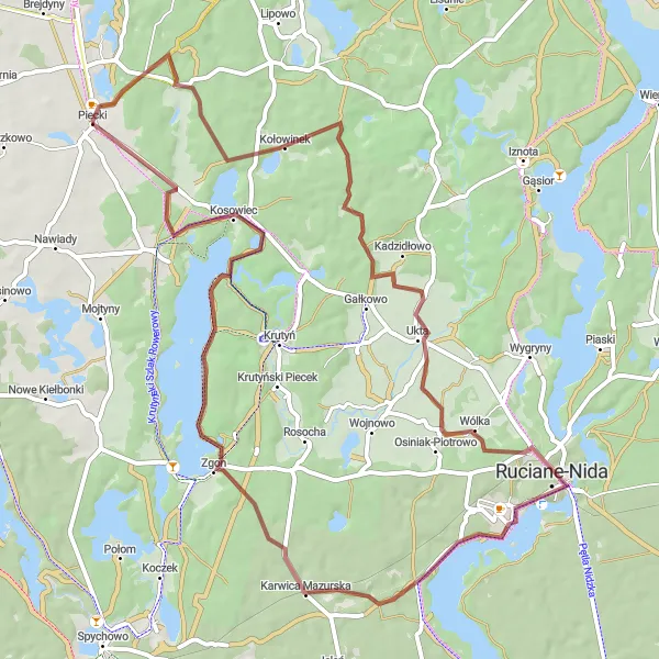 Miniatura mapy "Ścieżki Mazurskiego Krajobrazu" - trasy rowerowej w Warmińsko-mazurskie, Poland. Wygenerowane przez planer tras rowerowych Tarmacs.app