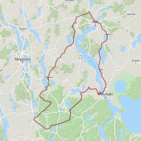 Map miniature of "Gravel Loop to Probarskie, Ławki and Prawdowo" cycling inspiration in Warmińsko-mazurskie, Poland. Generated by Tarmacs.app cycling route planner