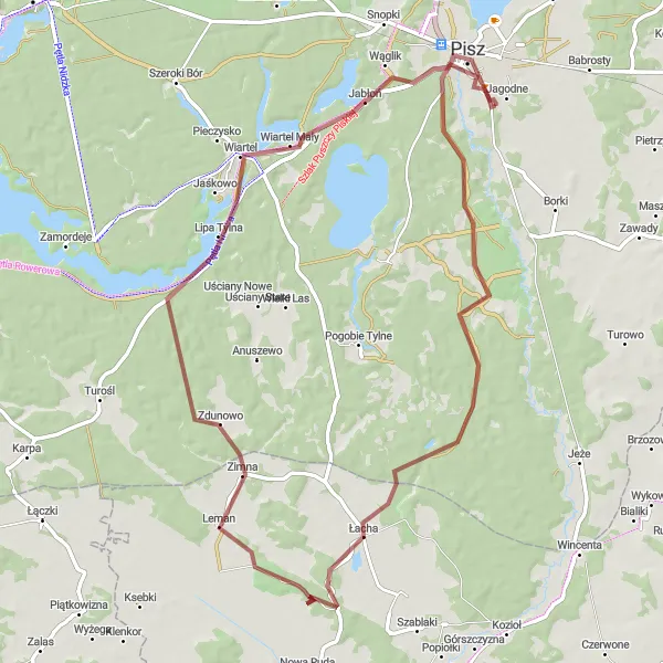 Map miniature of "Pisz Gravel Adventure" cycling inspiration in Warmińsko-mazurskie, Poland. Generated by Tarmacs.app cycling route planner