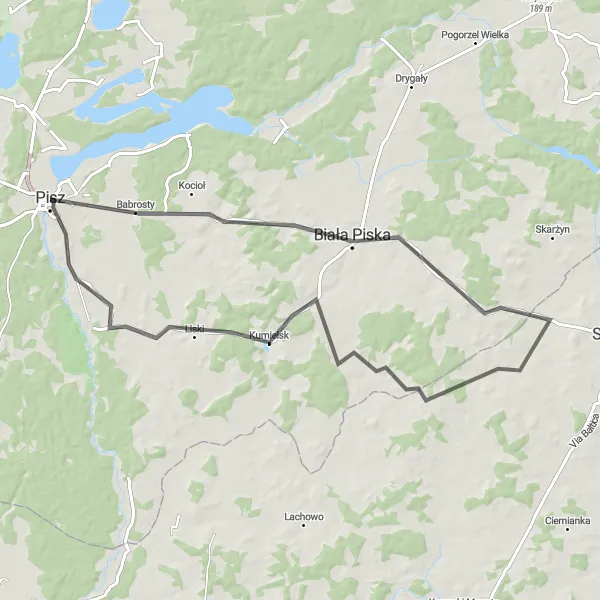 Map miniature of "Scenic Road Expedition" cycling inspiration in Warmińsko-mazurskie, Poland. Generated by Tarmacs.app cycling route planner