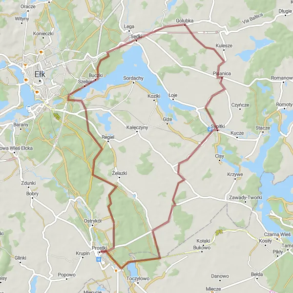 Miniatura mapy "Trasa gravelowa przez Selmęt Wielki, Laski Małe i Bogusze" - trasy rowerowej w Warmińsko-mazurskie, Poland. Wygenerowane przez planer tras rowerowych Tarmacs.app