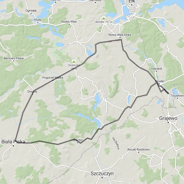 Miniatura mapy "Trasa rowerowa Warmińsko-Mazurska" - trasy rowerowej w Warmińsko-mazurskie, Poland. Wygenerowane przez planer tras rowerowych Tarmacs.app