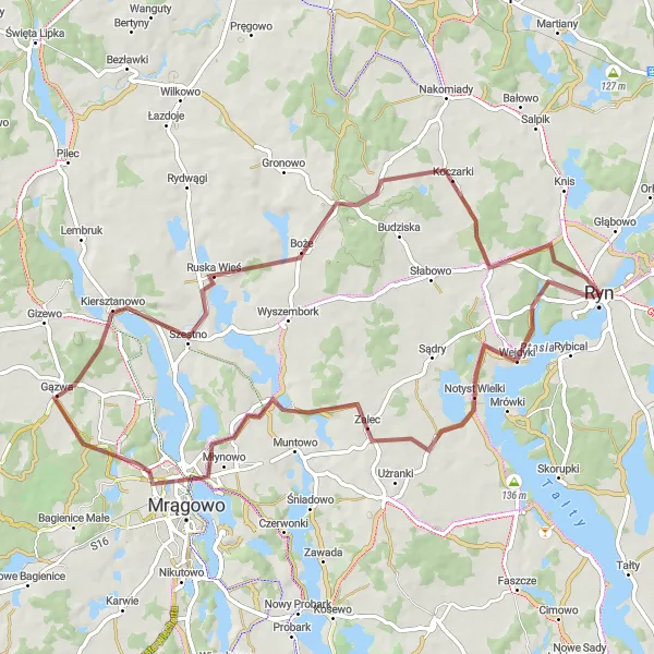 Miniatura mapy "Szlakiem Ryńskich Graveli" - trasy rowerowej w Warmińsko-mazurskie, Poland. Wygenerowane przez planer tras rowerowych Tarmacs.app