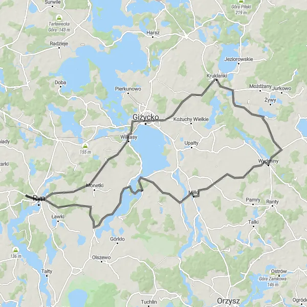 Miniatura mapy "Trasa wokół Jeziora Niegocin" - trasy rowerowej w Warmińsko-mazurskie, Poland. Wygenerowane przez planer tras rowerowych Tarmacs.app