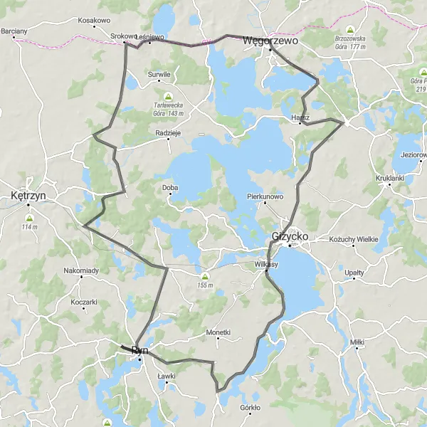 Miniatura mapy "Wyprawa do Wolf's Lair" - trasy rowerowej w Warmińsko-mazurskie, Poland. Wygenerowane przez planer tras rowerowych Tarmacs.app