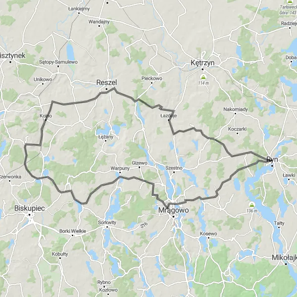 Miniatura mapy "Szlakiem Warmii i Mazur" - trasy rowerowej w Warmińsko-mazurskie, Poland. Wygenerowane przez planer tras rowerowych Tarmacs.app