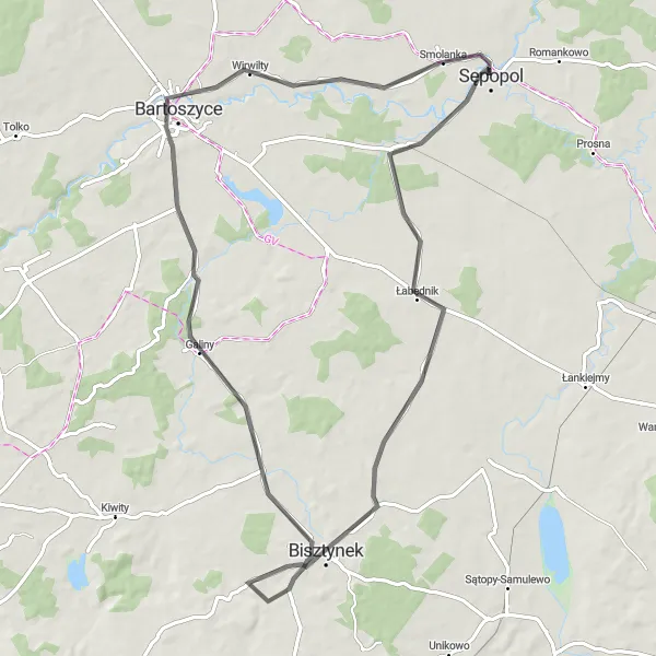 Miniatura mapy "Trasa przez Galiny i Paluzy" - trasy rowerowej w Warmińsko-mazurskie, Poland. Wygenerowane przez planer tras rowerowych Tarmacs.app