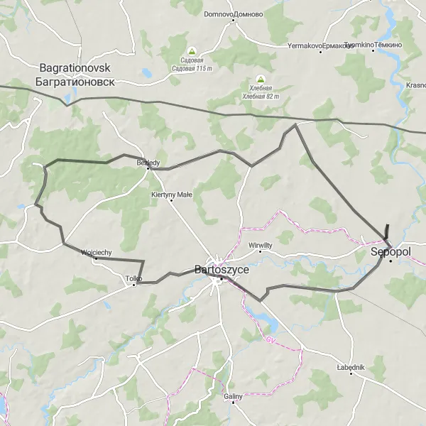 Miniatura mapy "Trasa przez Spytnajny" - trasy rowerowej w Warmińsko-mazurskie, Poland. Wygenerowane przez planer tras rowerowych Tarmacs.app