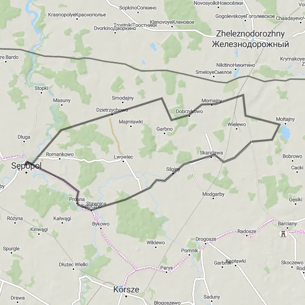 Miniatura mapy "Trasa przez Mołtajny i Sątoczno" - trasy rowerowej w Warmińsko-mazurskie, Poland. Wygenerowane przez planer tras rowerowych Tarmacs.app