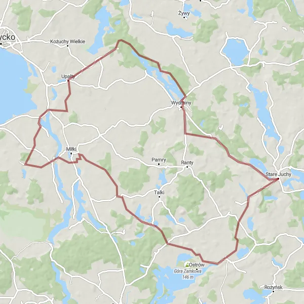 Miniatura mapy "Długa trasa gravelowa przez Górę Ciborka i Jezioro Wydmińskie" - trasy rowerowej w Warmińsko-mazurskie, Poland. Wygenerowane przez planer tras rowerowych Tarmacs.app