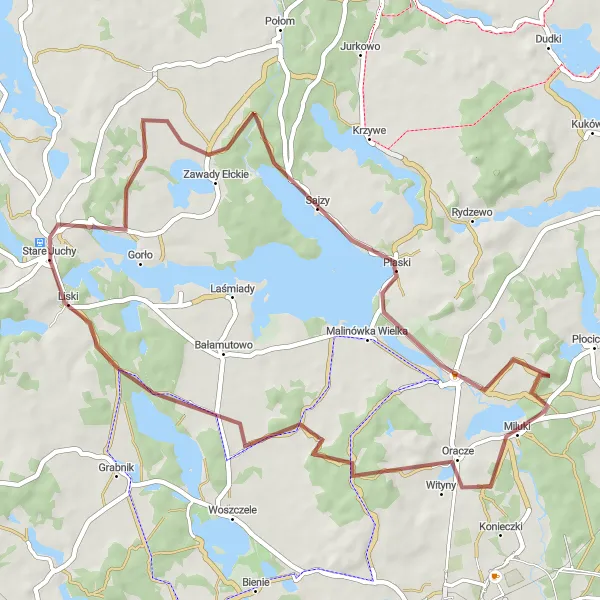 Miniatura mapy "Trasa gravelowa przez Zawady Ełckie i Królową Wolę" - trasy rowerowej w Warmińsko-mazurskie, Poland. Wygenerowane przez planer tras rowerowych Tarmacs.app