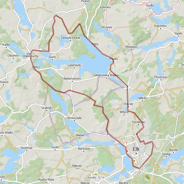 Miniatura mapy "Rowerowa przygoda wokół Starych Juch" - trasy rowerowej w Warmińsko-mazurskie, Poland. Wygenerowane przez planer tras rowerowych Tarmacs.app