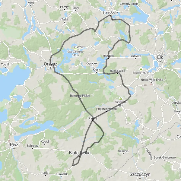 Miniatura mapy "Trasa z Bałamutowa do Starych Juch" - trasy rowerowej w Warmińsko-mazurskie, Poland. Wygenerowane przez planer tras rowerowych Tarmacs.app