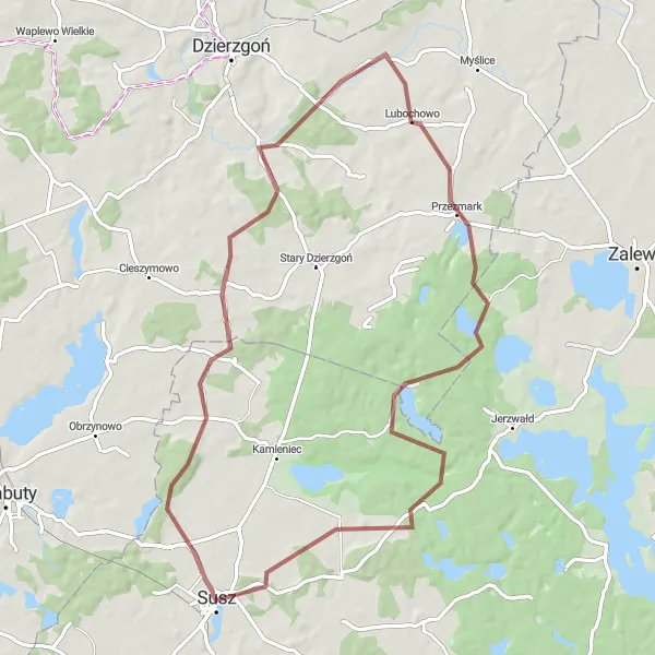 Miniatura mapy "Trasa Gravelowa od Susza do Olbrachtowa przez Matule i Milikowo" - trasy rowerowej w Warmińsko-mazurskie, Poland. Wygenerowane przez planer tras rowerowych Tarmacs.app
