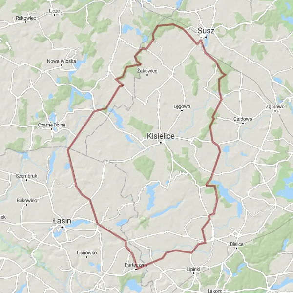 Miniatura mapy "Wyprawa gravelowa do Trupla z Susza" - trasy rowerowej w Warmińsko-mazurskie, Poland. Wygenerowane przez planer tras rowerowych Tarmacs.app
