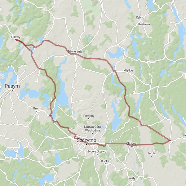 Miniatura mapy "Trasa Gravelowa do Świętajna" - trasy rowerowej w Warmińsko-mazurskie, Poland. Wygenerowane przez planer tras rowerowych Tarmacs.app