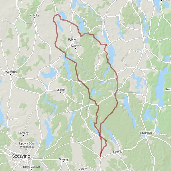 Miniatura mapy "Szutrowa odsłona okolic Świętajna" - trasy rowerowej w Warmińsko-mazurskie, Poland. Wygenerowane przez planer tras rowerowych Tarmacs.app