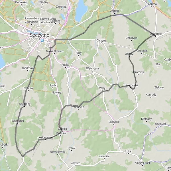 Miniatura mapy "Trasa do Jerut z wizytą w Siódmaku" - trasy rowerowej w Warmińsko-mazurskie, Poland. Wygenerowane przez planer tras rowerowych Tarmacs.app