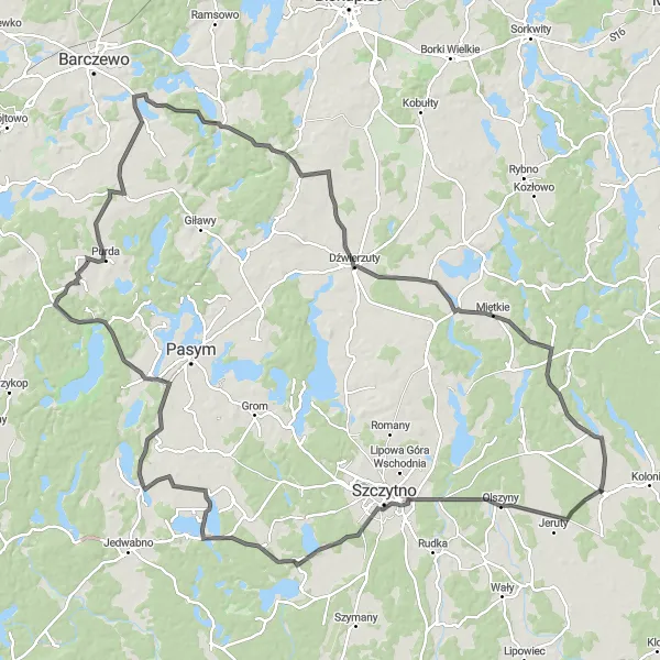 Miniatura mapy "Trasa Szosowa przez Pajtuny" - trasy rowerowej w Warmińsko-mazurskie, Poland. Wygenerowane przez planer tras rowerowych Tarmacs.app