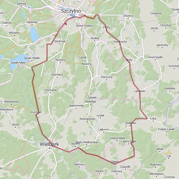 Miniatura mapy "Wycieczka rowerowa do Lipowca i Wielbarka" - trasy rowerowej w Warmińsko-mazurskie, Poland. Wygenerowane przez planer tras rowerowych Tarmacs.app