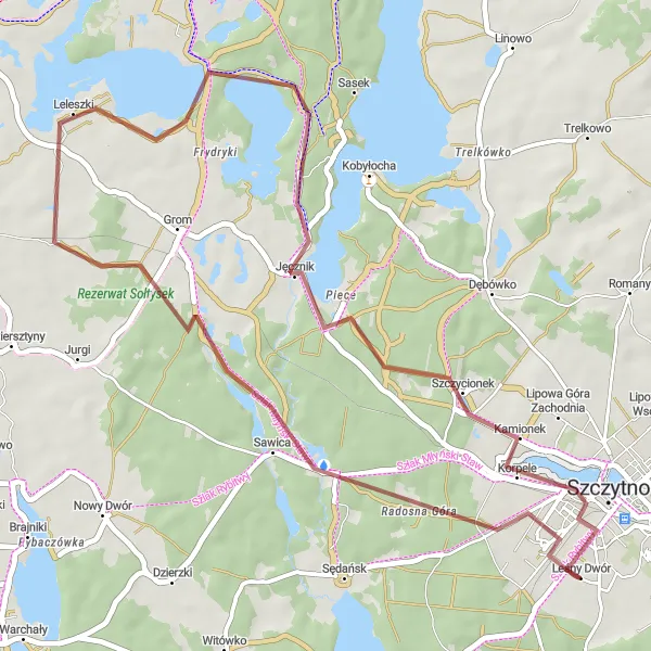 Miniatura mapy "Trasa Gravelowa wokół Szczytna" - trasy rowerowej w Warmińsko-mazurskie, Poland. Wygenerowane przez planer tras rowerowych Tarmacs.app