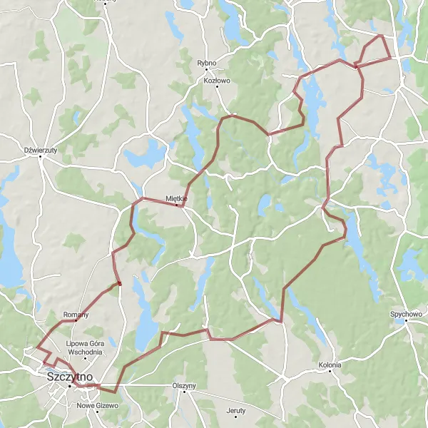 Miniatura mapy "Trasa gravelowa przez Orzyny, Dłużec do Zyzdrojowy Piecek" - trasy rowerowej w Warmińsko-mazurskie, Poland. Wygenerowane przez planer tras rowerowych Tarmacs.app