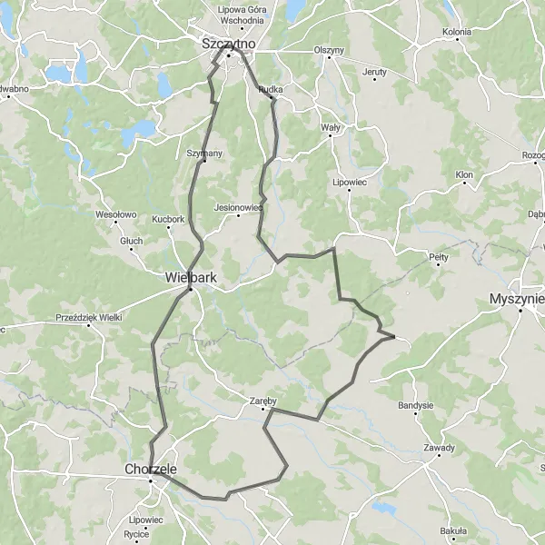 Miniatura mapy "Trasa Roadowa przez Czarnię i Krukowo" - trasy rowerowej w Warmińsko-mazurskie, Poland. Wygenerowane przez planer tras rowerowych Tarmacs.app