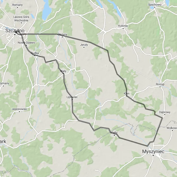 Miniatura mapy "Trasa Roadowa do Dąbrow i Lipowca" - trasy rowerowej w Warmińsko-mazurskie, Poland. Wygenerowane przez planer tras rowerowych Tarmacs.app