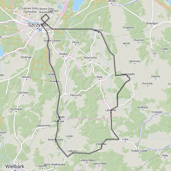 Miniatura mapy "Trasa Warmińska" - trasy rowerowej w Warmińsko-mazurskie, Poland. Wygenerowane przez planer tras rowerowych Tarmacs.app