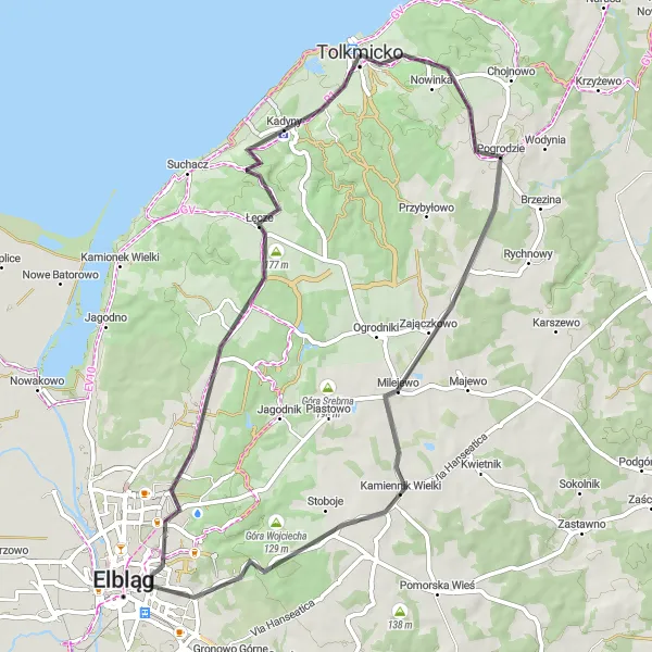Miniatura mapy "Trasa przez Samolot i Góra Milejewska" - trasy rowerowej w Warmińsko-mazurskie, Poland. Wygenerowane przez planer tras rowerowych Tarmacs.app
