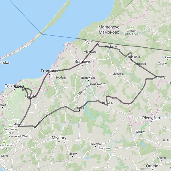 Map miniature of "The Warmińsko-Mazurskie Panorama" cycling inspiration in Warmińsko-mazurskie, Poland. Generated by Tarmacs.app cycling route planner