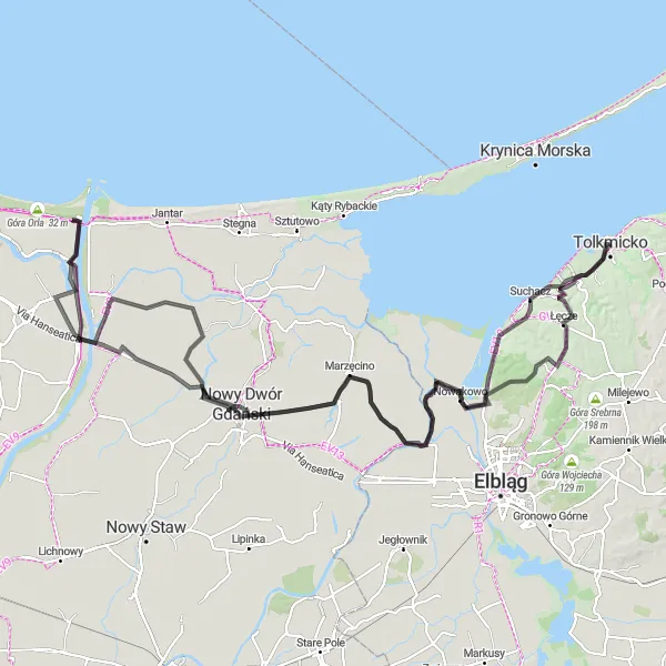 Map miniature of "Ultimate Cycling Adventure to Nowy Dwór Gdański" cycling inspiration in Warmińsko-mazurskie, Poland. Generated by Tarmacs.app cycling route planner