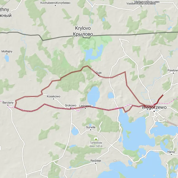 Map miniature of "Exploring Lake Mamry on a Gravel Ride" cycling inspiration in Warmińsko-mazurskie, Poland. Generated by Tarmacs.app cycling route planner