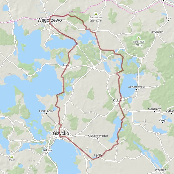 Miniatura mapy "Trasa przez Stręgielek i Harsz" - trasy rowerowej w Warmińsko-mazurskie, Poland. Wygenerowane przez planer tras rowerowych Tarmacs.app